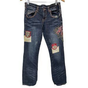 Cowgirl Tuff Co. Patchwork Denim Jean Women 27 Straight Embroidered Ranch Farm